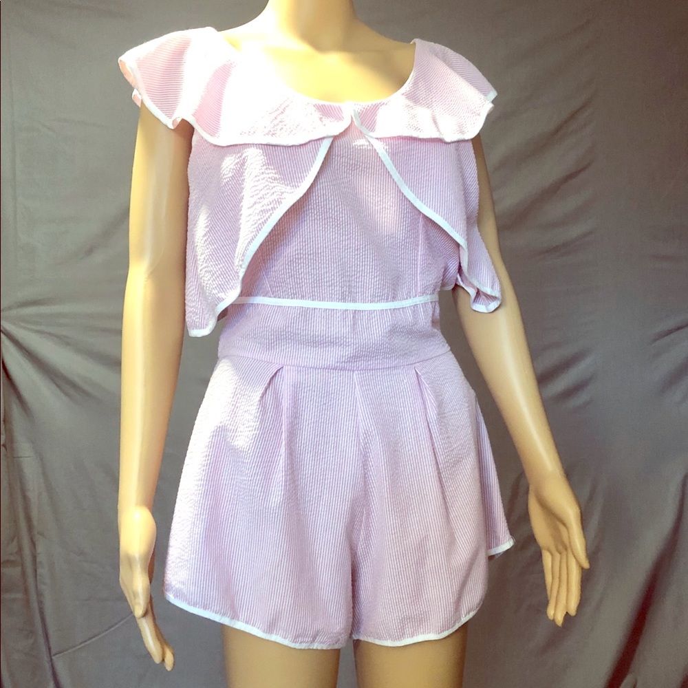 Pink Seersucker Backless Romper